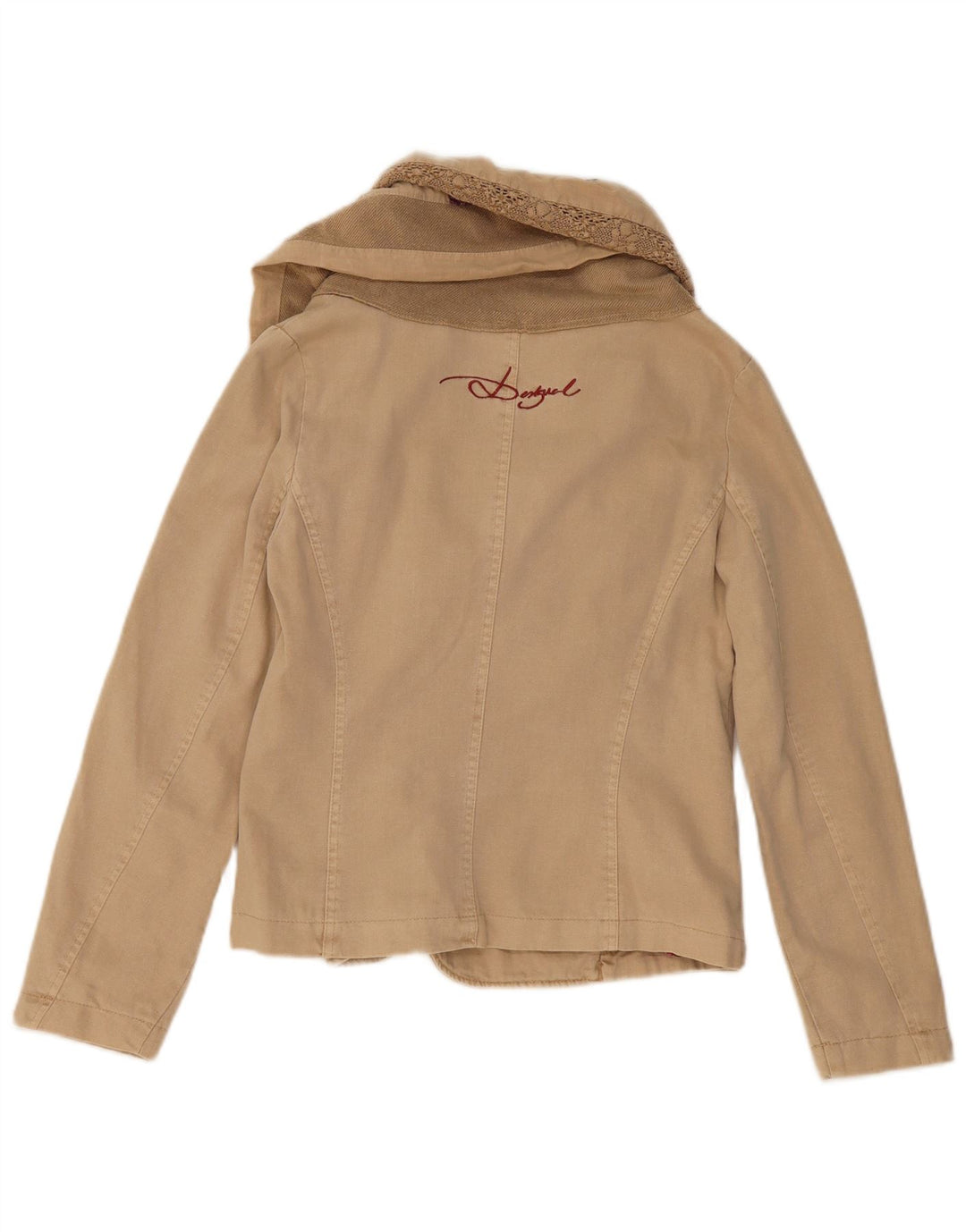 Desigual Damen Crop Bomberjacke EU 36 Small Beige Colourblock Baumwolle
