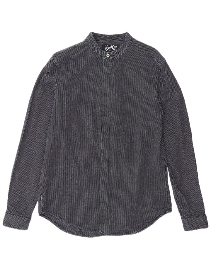 Superdry Herren-Hemd aus mittelblauem Nadelstreifen-Polyester in Marineblau