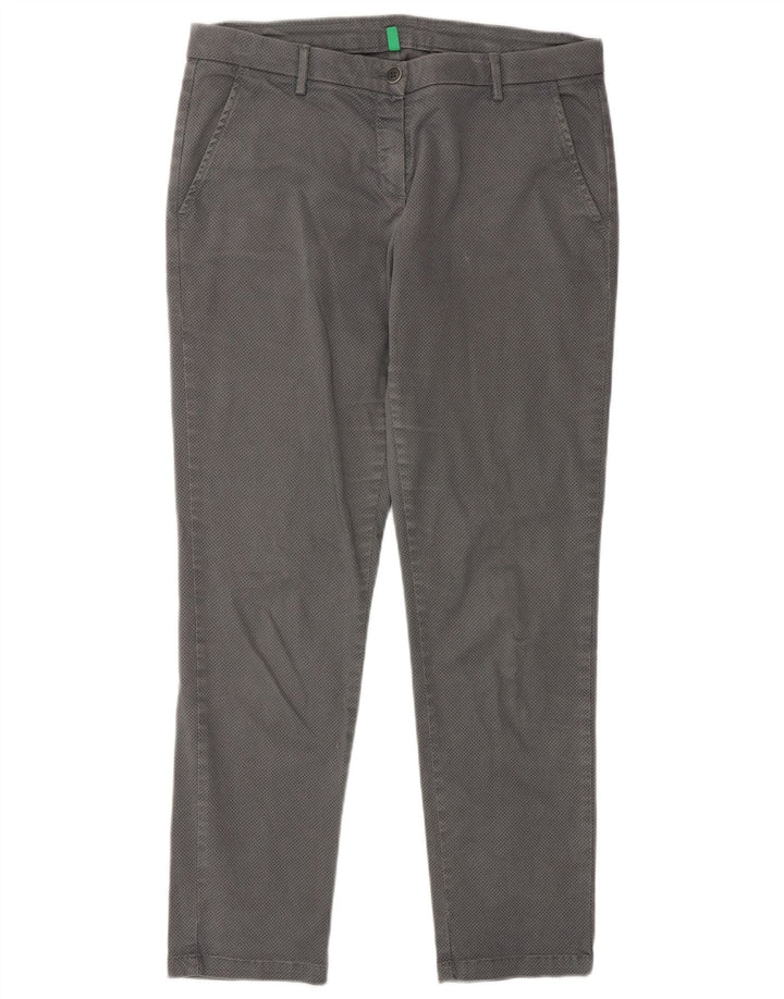 BENETTON Slim Chino-Hose für Damen, UK 12, M, W32, L28, Grau gepunktet