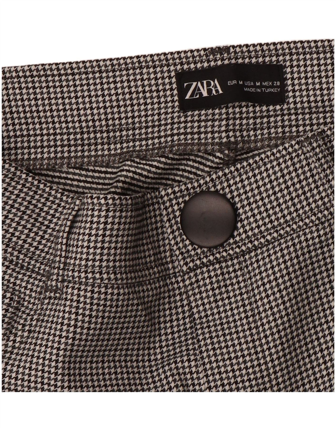 Schmale Freizeithose für Damen von Zara, Größe M, W28, L27, Schwarz mit Hahnentrittmuster