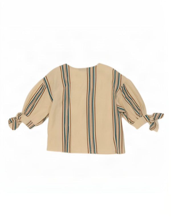 Zara Damen Crop Bluse Top UK 10 Small weiß gestreift Baumwolle