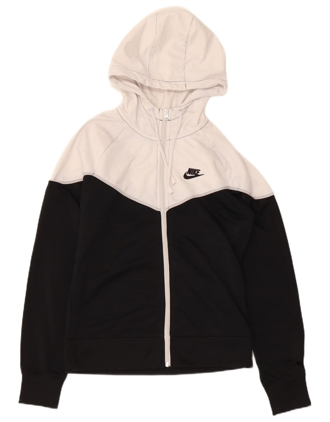 NIKE Womens Zip Hoodie Sweater UK 10 Small White Colourblock Polyester