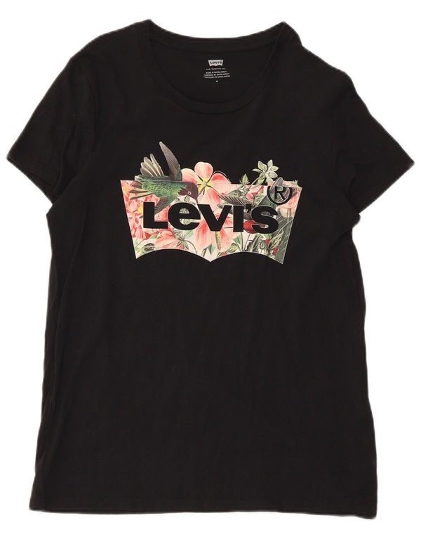 Levi's Damen-T-Shirt mit Grafik, UK 12, mittelschwarz, geblümt, Baumwolle