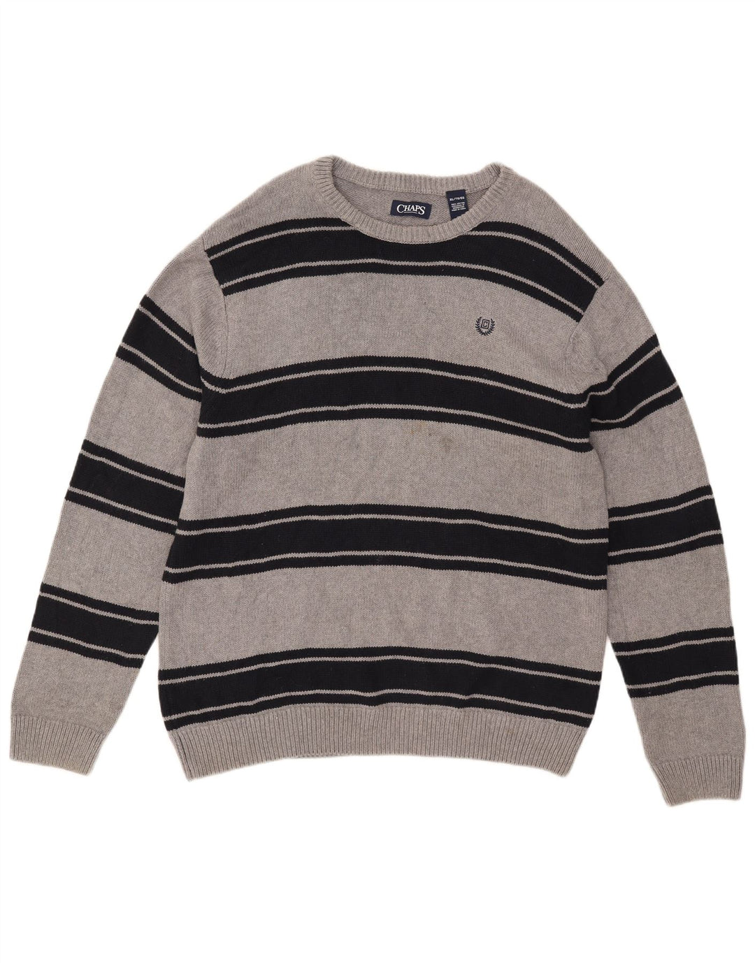 Chaps Herren-Pullover mit Rundhalsausschnitt, XL, grau gestreift, Baumwolle