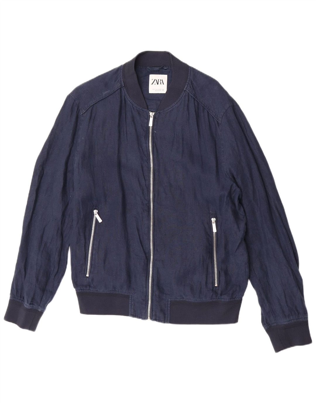Zara Herren Bomberjacke UK 40 Large Marineblaues Leinen