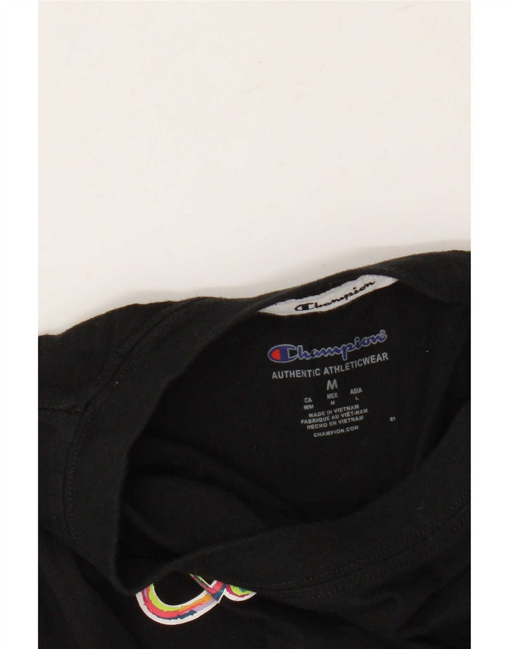 Champion Damen Grafik-T-Shirt-Oberteil UK 12 Medium Schwarz