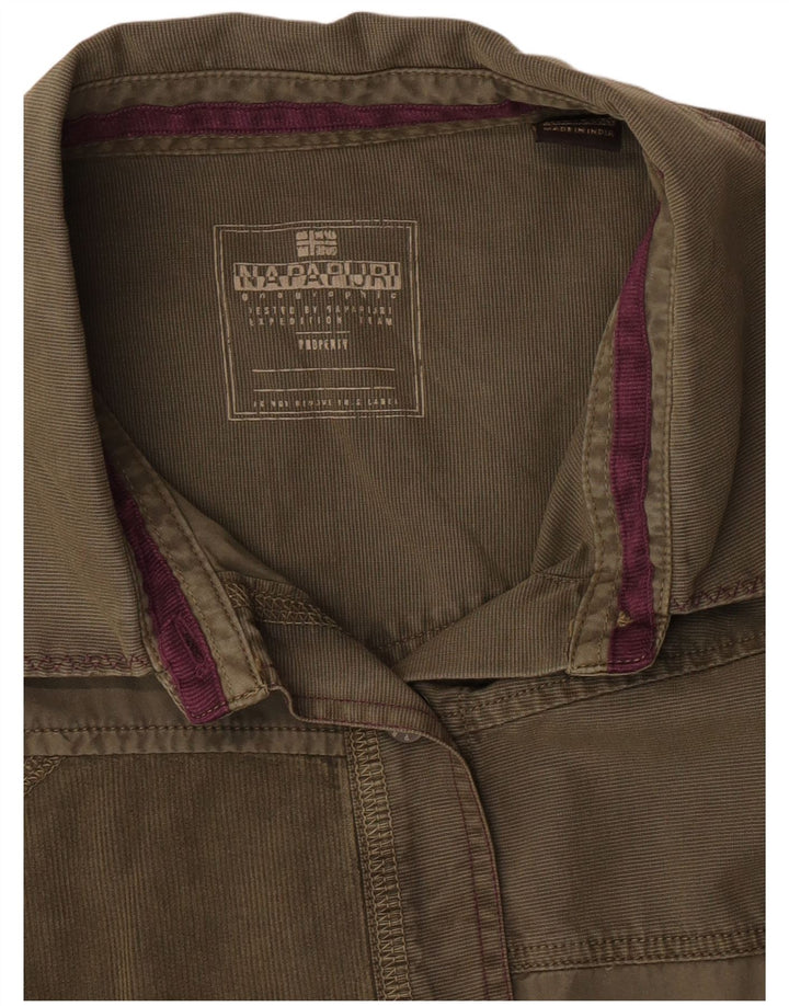Napapijri Damen Crop Shirt UK 14 Large Khaki Patchwork