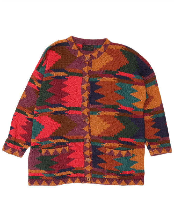 Vintage Damen Cardigan Pullover UK 14 Medium Mehrfarbig Geometrisch