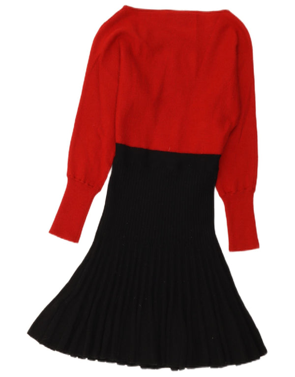 Luisa Spagnoli Damen Pulloverkleid UK 12 Mittelrote Colourblock-Wolle