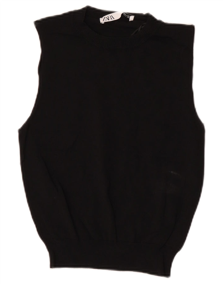 Zara Damen Crop Vest Tank Top UK 8 Small Schwarz Polyester