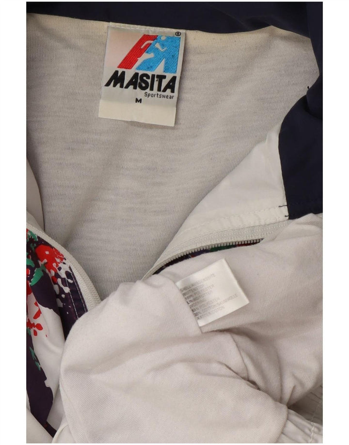 Masita Herren-Trainingsanzugoberteil, mittelweißes Farbblock-Polyester