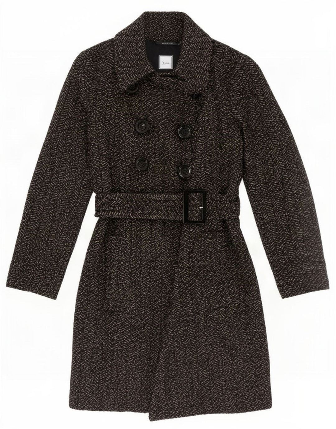 Zweireihiger Damenmantel von Zara, Gr. 10, Größe S, grau, Fischgrätenmuster