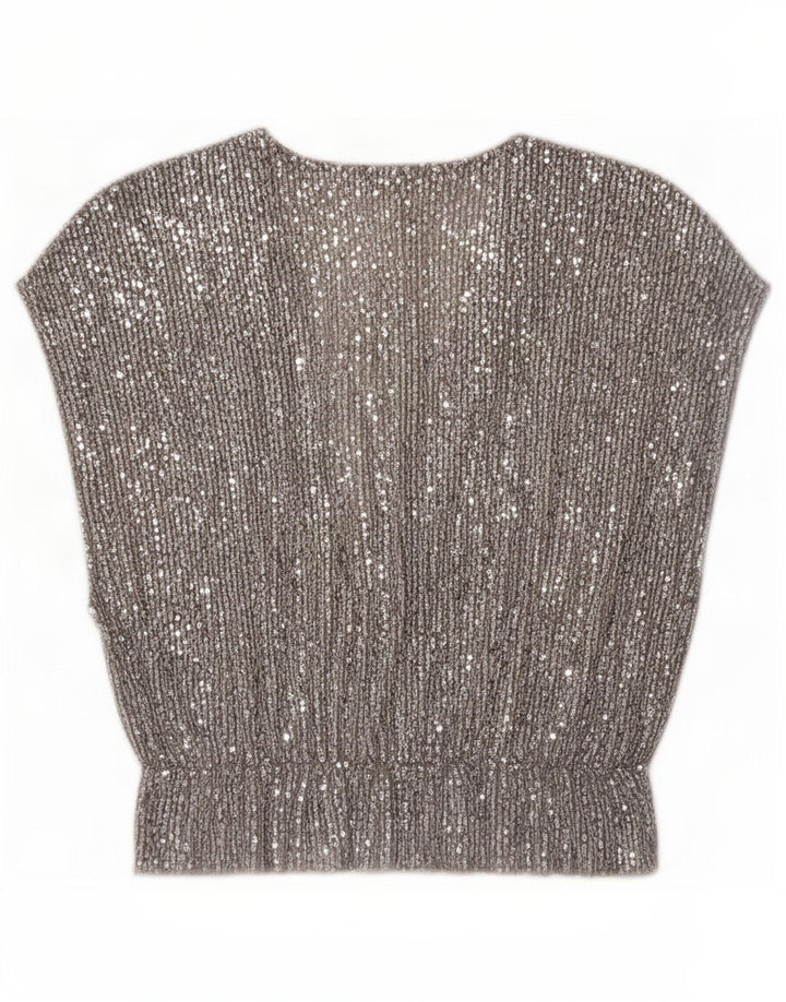 Zara Damen Blusenoberteil UK 12 Mittelsilber Polyester