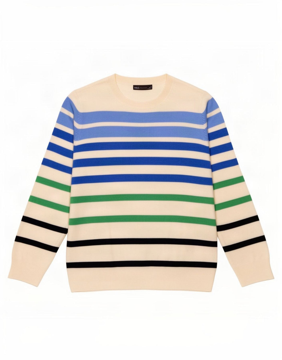 Marks & Spencer Damen-Pullover mit Rundhalsausschnitt, Gr. 12, mittelweiß gestreift