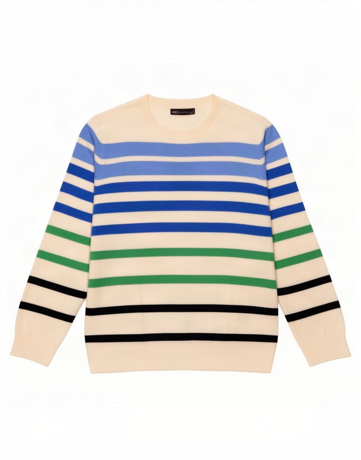 Marks & Spencer Damen-Pullover mit Rundhalsausschnitt, Gr. 12, mittelweiß gestreift