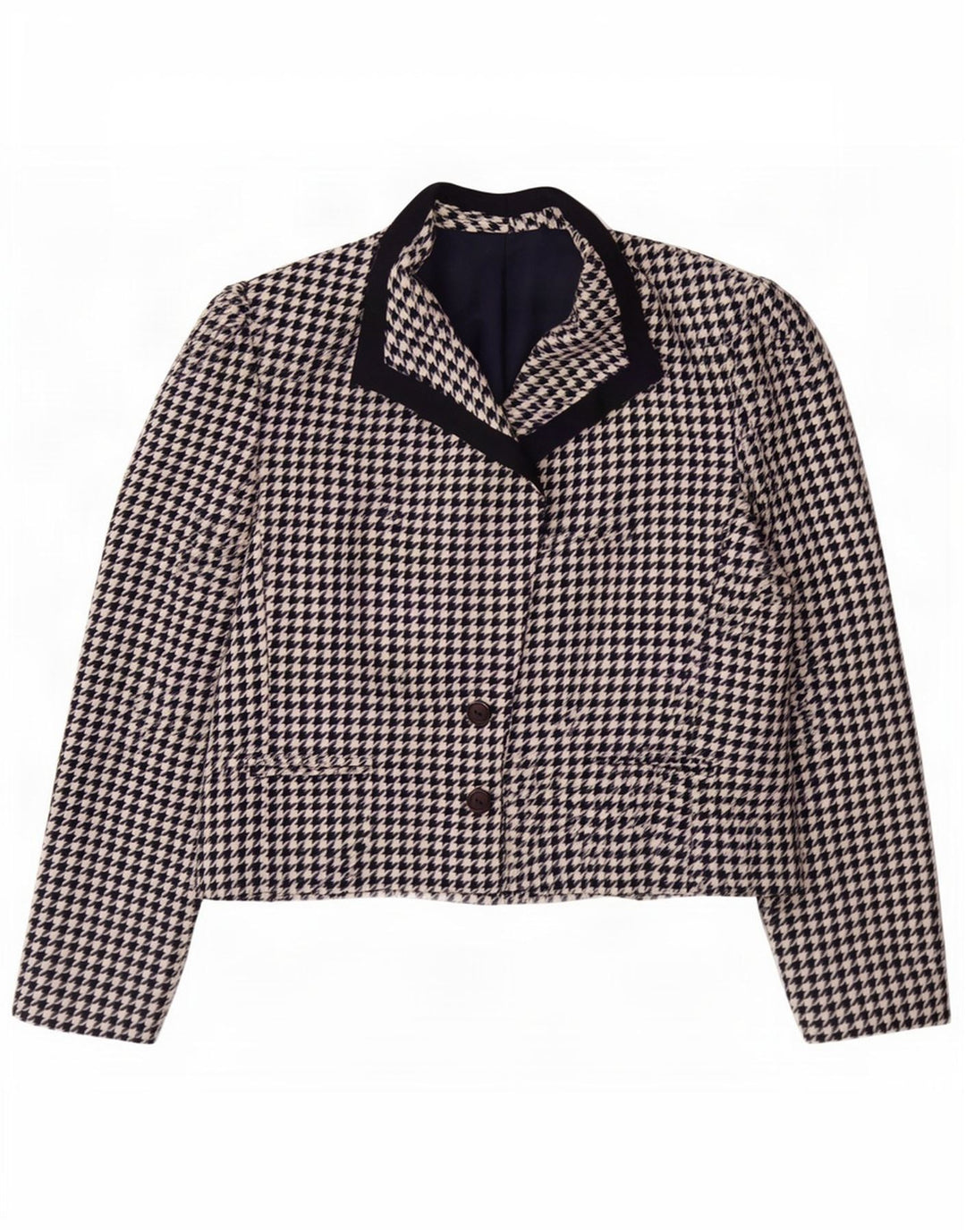 Mona Damen-Blazerjacke mit 2 Knöpfen, UK 12, mittleres Marineblau mit Hahnentrittmuster