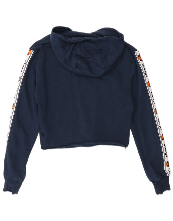Ellesse Womens Graphic Crop Hoodie Pullover UK 4 XS Marineblau Baumwolle