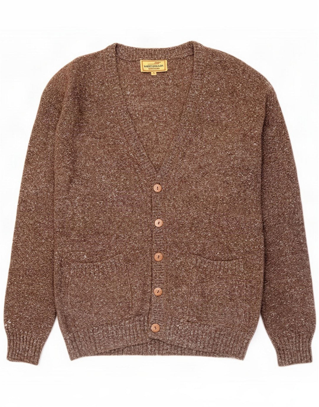 James Dillon Herren-Cardigan-Pullover Mittelbraun meliert