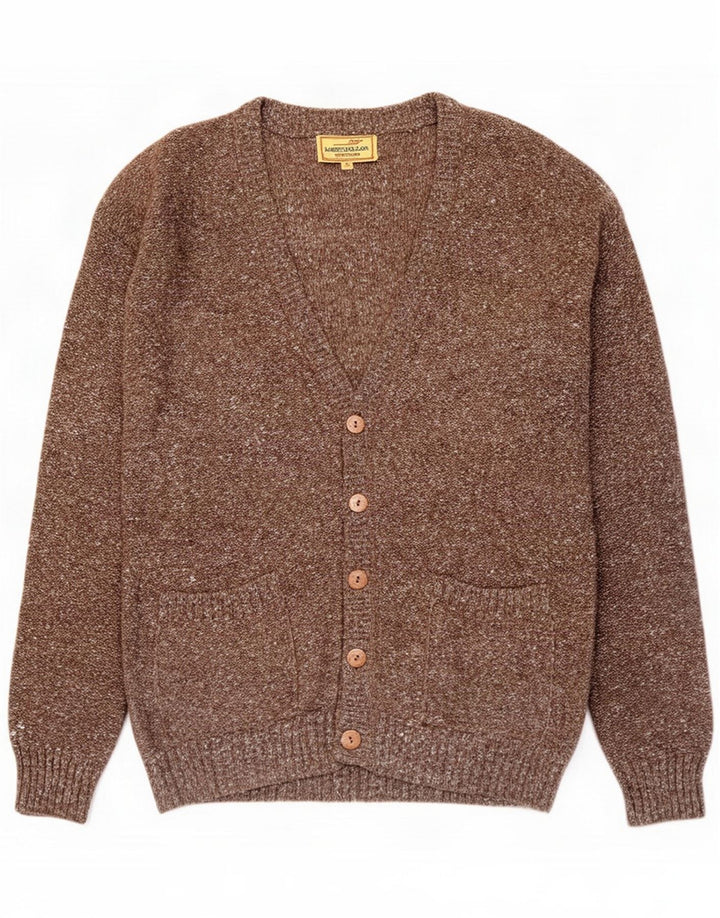 James Dillon Herren-Cardigan-Pullover Mittelbraun meliert