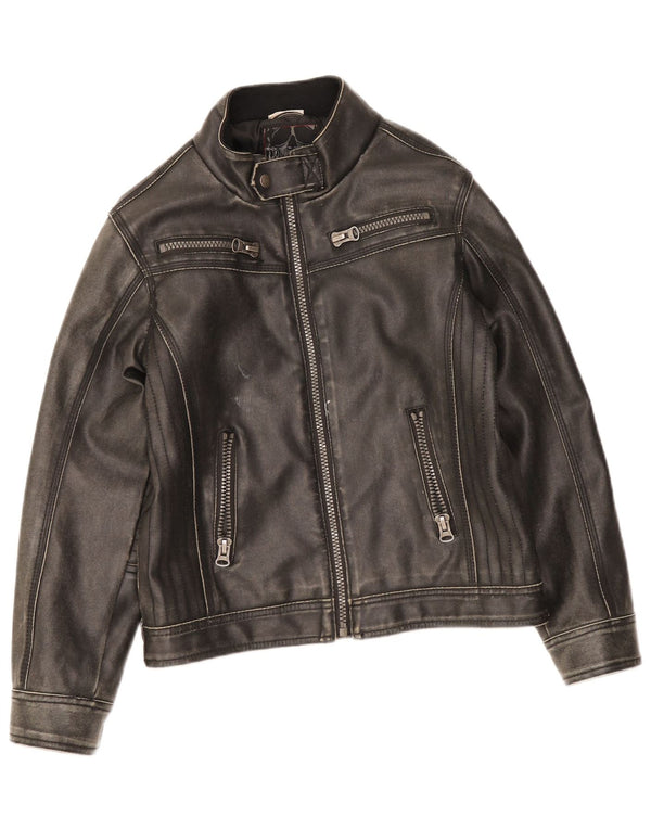 Dognose Bomber-Lederjacke für Jungen, 10–11 Jahre, Schwarz