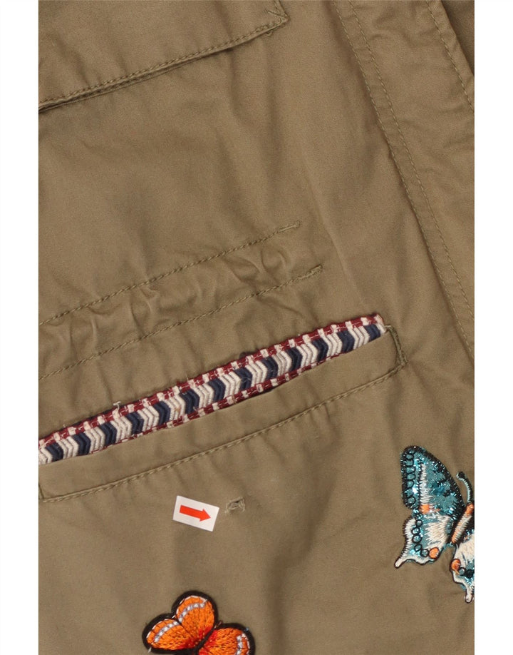 DESIGUAL Grafische Damen-Militärjacke, EU 42, großer Khaki-Baumwoll-Schmetterling