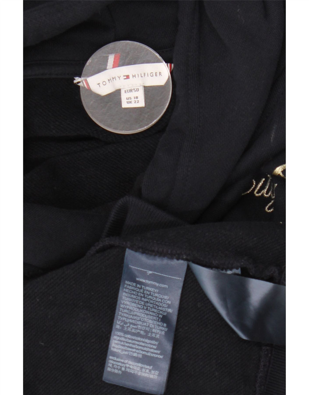 TOMMY HILFIGER Damen Graphic Hoodie Pullover UK 22 3XL Marineblaue Baumwolle