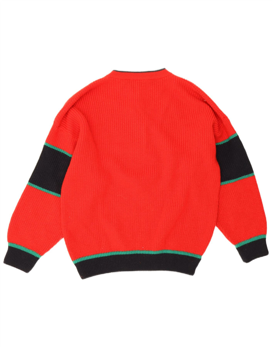 Vintage Herren Pullover mit Rundhalsausschnitt IT 50 Mittelrote Colourblock-Wolle