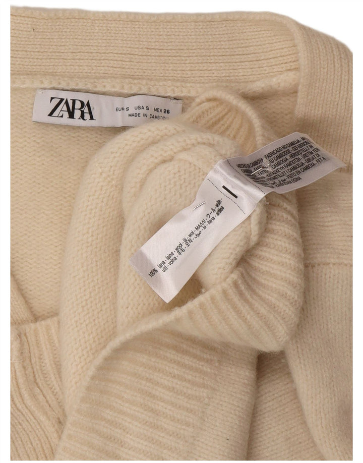 Zara Damen Crop-Oversize-Cardigan-Pullover UK 10 Small Beige Wolle
