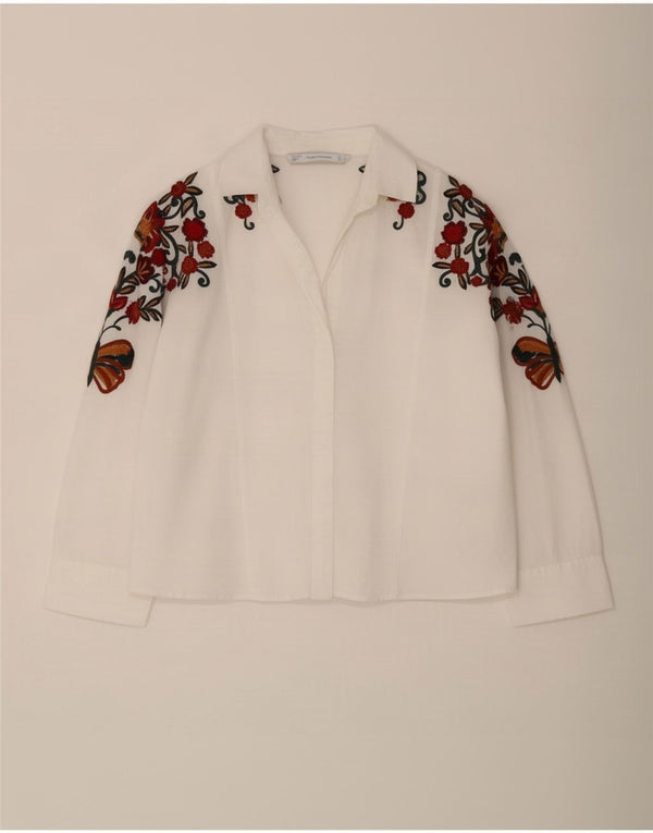 Zara Damen Trafaluc 3/4-Ärmel-Hemdbluse UK 10 Small White Floral