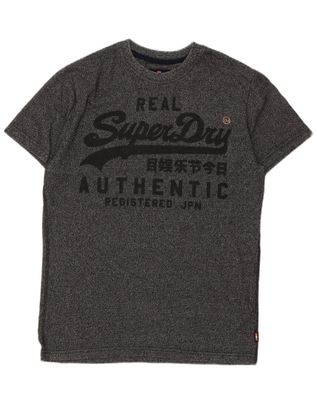 Superdry Herren Grafik-T-Shirt-Oberteil aus mittelgrau gesprenkelter Baumwolle
