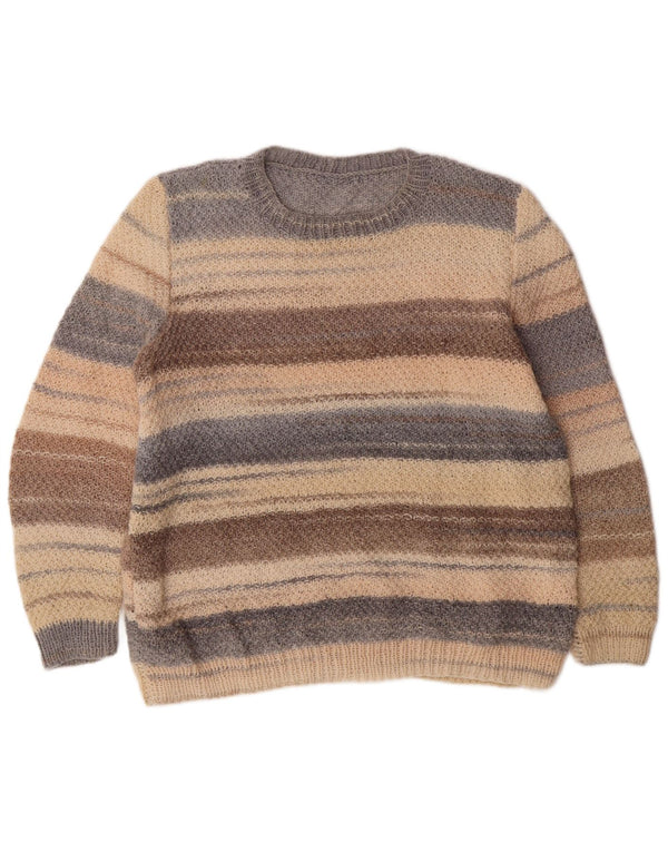Vintage Womens Crew Neck Jumper Sweater UK 18 XL Beige Striped