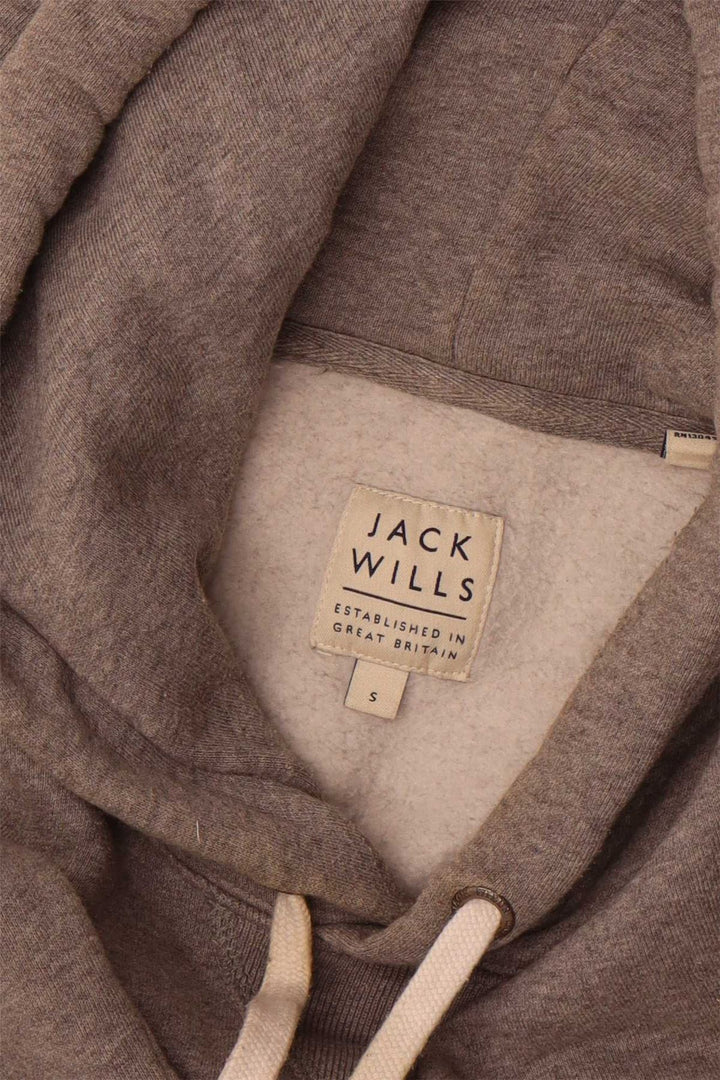 JACK WILLS Mens Graphic Hoodie Jumper Small Grey Cotton