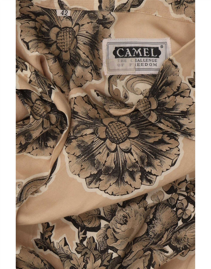 Camel Active Damen-Kurzarmshirt EU 42 Große beige Blumen-Viskose