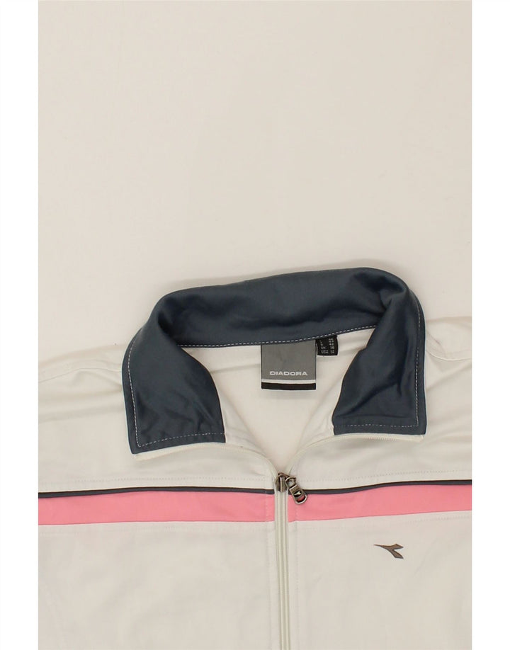 DIADORA Womens Tracksuit Top Jacket UK 16 Large  White Polyester Vintage Diadora and Second-Hand Diadora from Messina Hembry 
