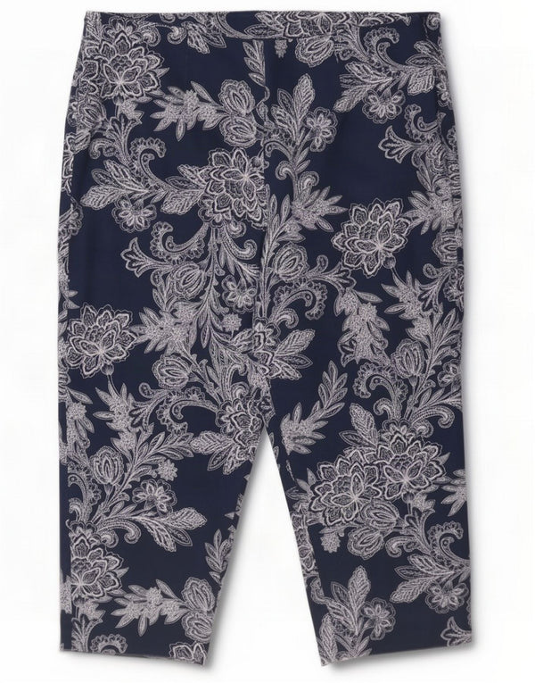 Marks & Spencer Damen Caprihose UK 16 Large W32 L19 Marineblau Paisley