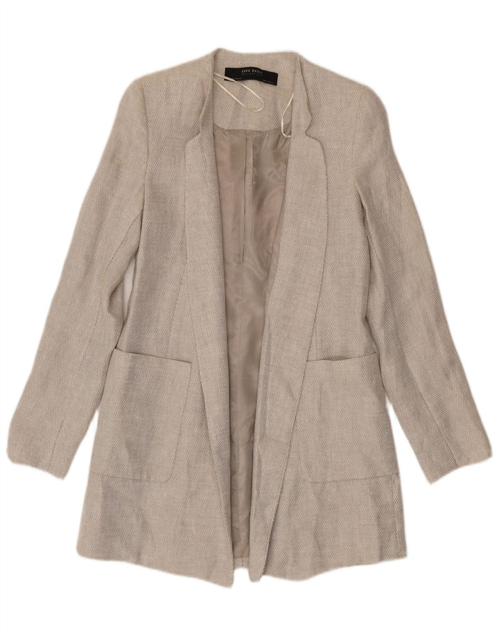 Zara Womens Open Overcoat UK 10 Small Beige Leinen
