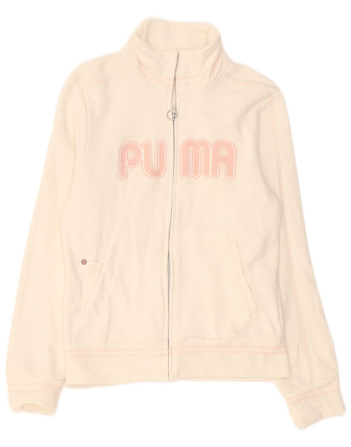 Puma Womens Graphic Trainingsanzug Top Jacke UK 8 Small Weiße Baumwolle