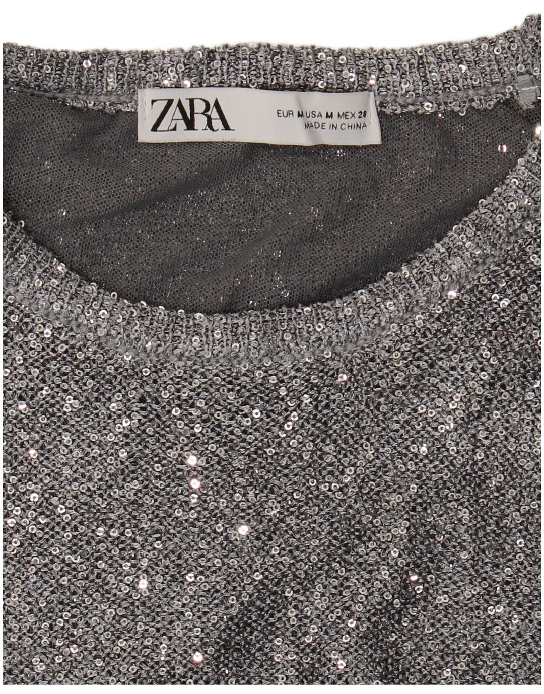 Zara Damen-Pullover mit Rundhalsausschnitt, UK 12, Mittelsilber meliert