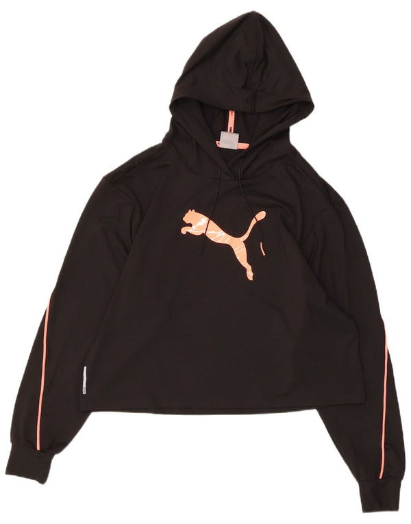 Puma Womens Oversized Crop Graphic Hoodie Pullover UK 10 Small Schwarz