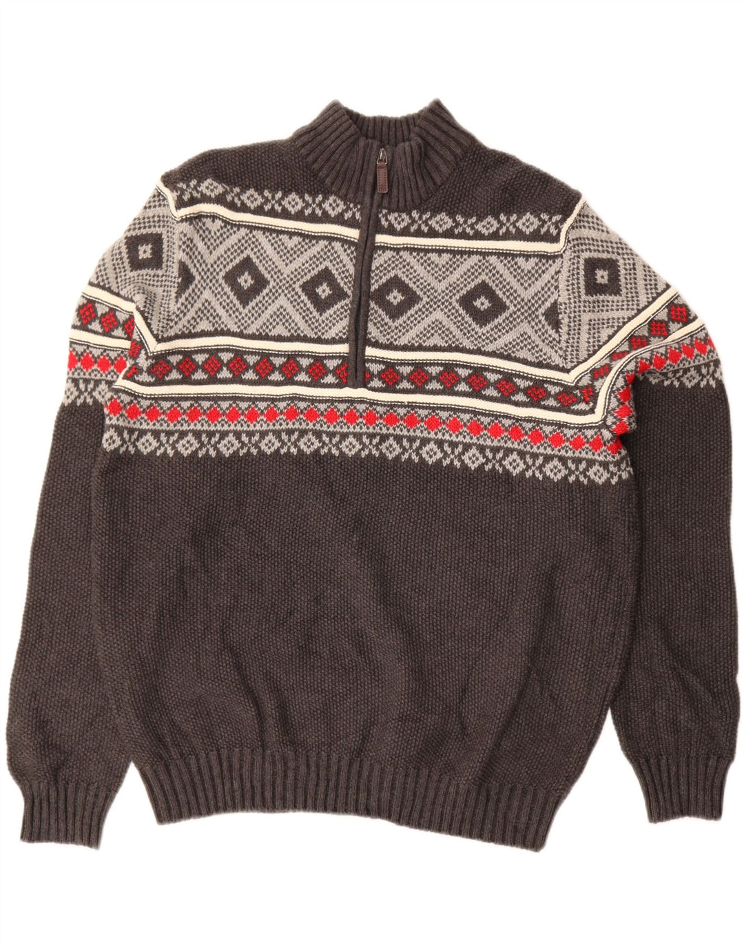 IZOD Herren-Pullover mit Reißverschluss am Hals, groß, Grau, Fair-Isle-Baumwolle