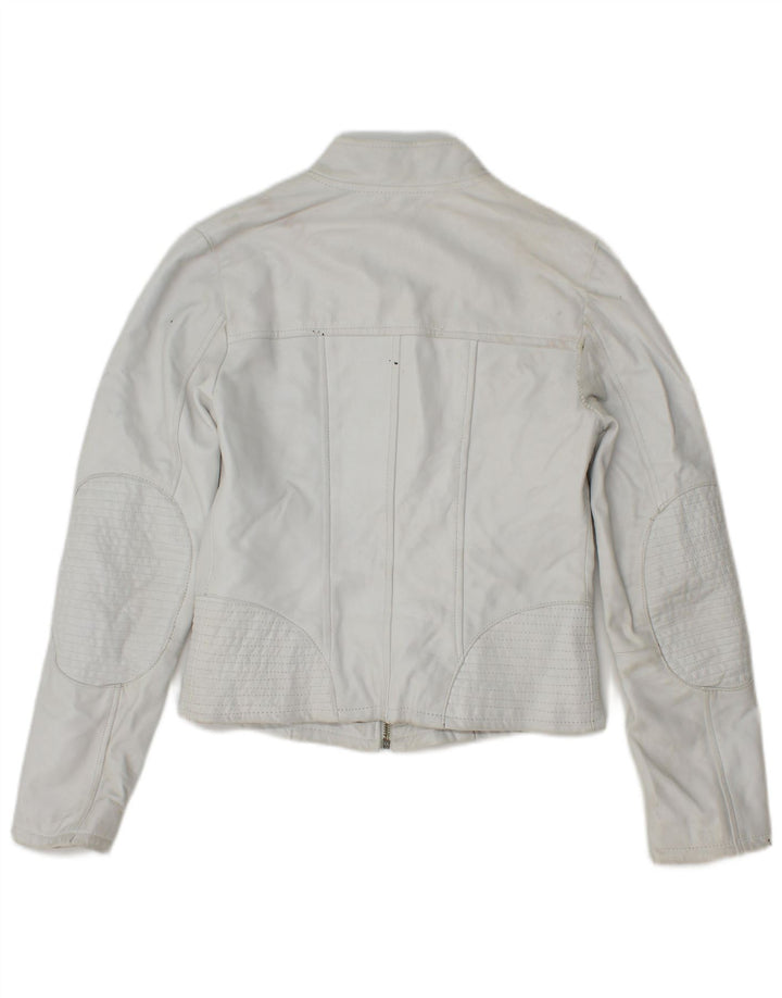 Vintage Damen Crop Lederjacke IT 40 Kleines weißes Leder