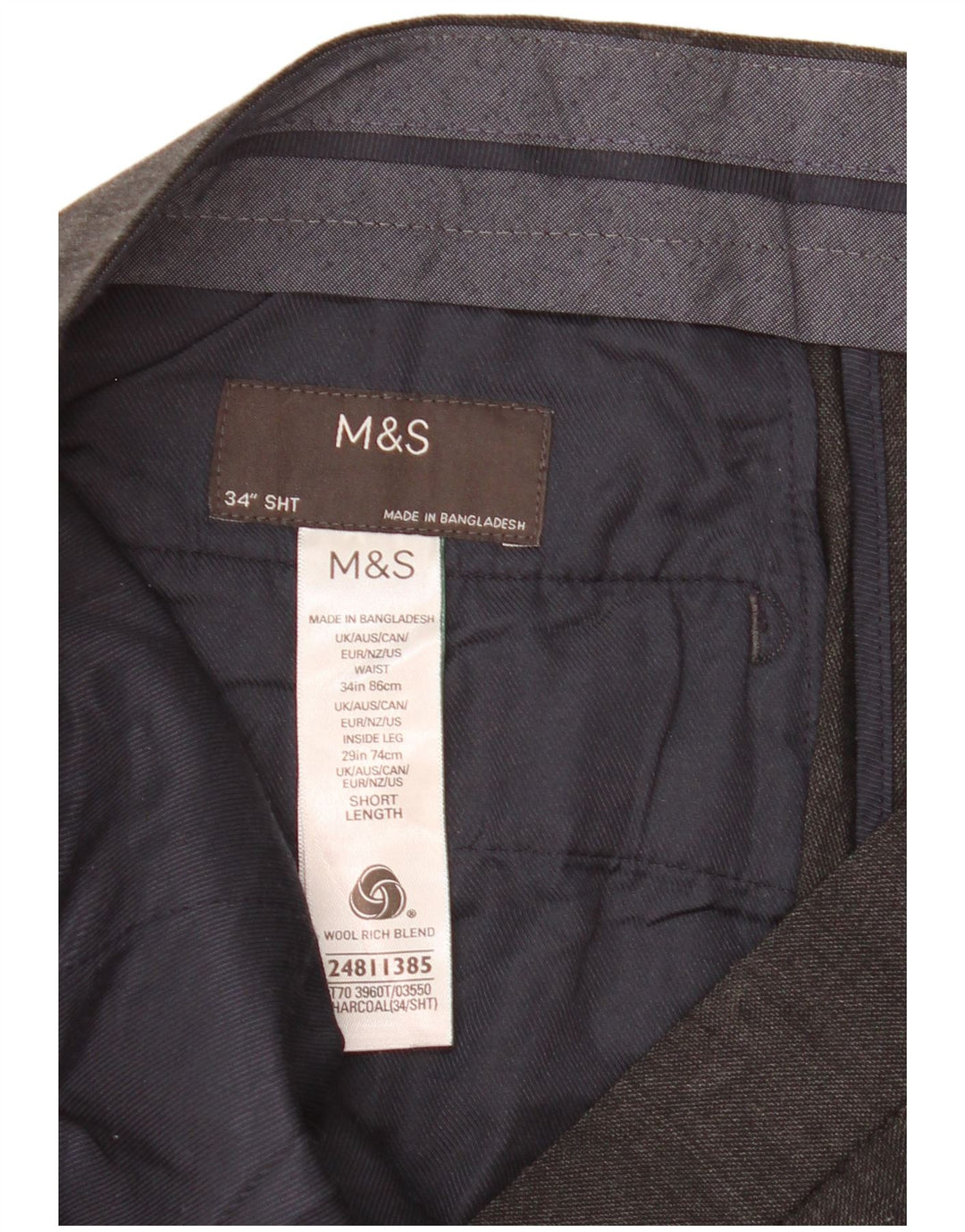 Marks & Spencer Herren-Anzughose, kurz geschnitten, gerade, W34, L25, graue Wolle