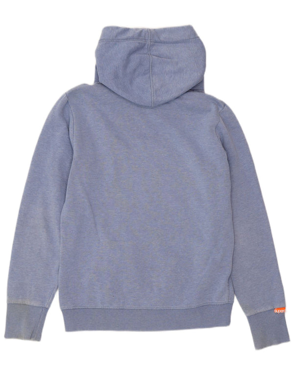 SUPERDRY Damen-Kapuzenpullover mit Grafik, UK 14, mittelblau gefleckte Baumwolle