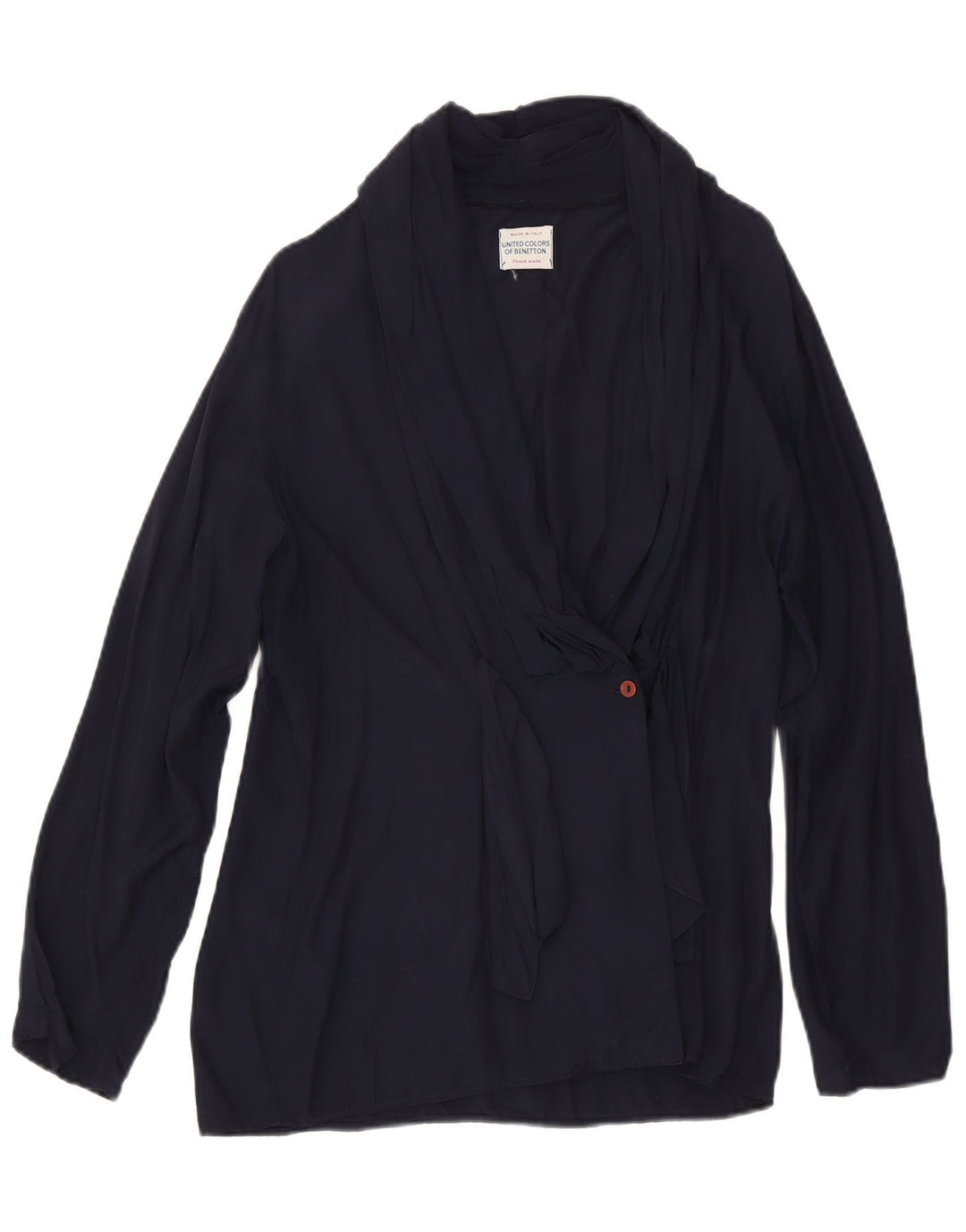 Benetton Damen Wickelbluse IT 46 Large Marineblaue Viskose