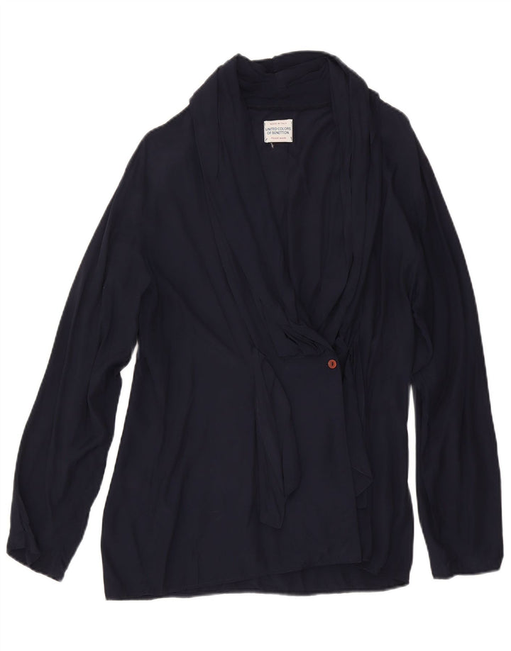 Benetton Damen Wickelbluse IT 46 Large Marineblaue Viskose