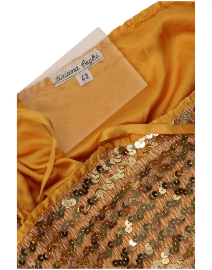 Vintage Damen Pailletten Crop Cami Top IT 42 Medium Gold