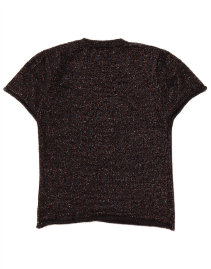 Zara Damen Crop Pullover mit Rundhalsausschnitt, Gr. 12, mittelschwarz gefleckt