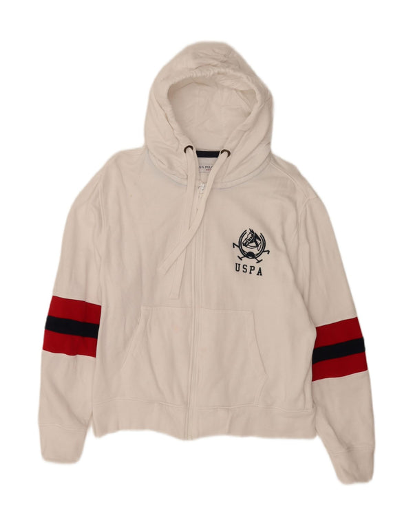 U.S. Polo Assn. Damen-Kapuzenpullover mit Reißverschluss, UK 14, Mittelweiß, Farbblock