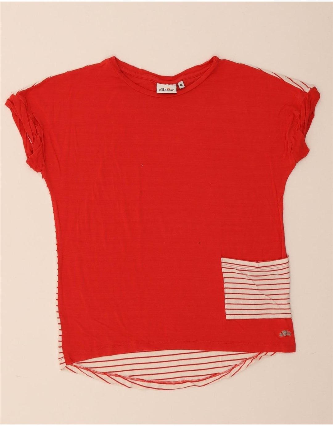 Ellesse Damen T-Shirt Top UK 14 Mittelrot gestreift Viskose
