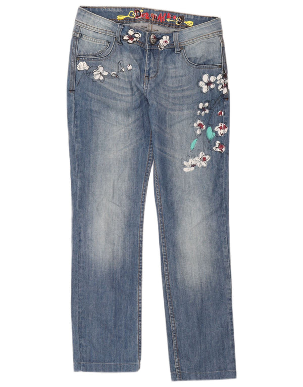 Desigual Damen Graphic Straight Jeans W28 L29 Blau geblümte Baumwolle